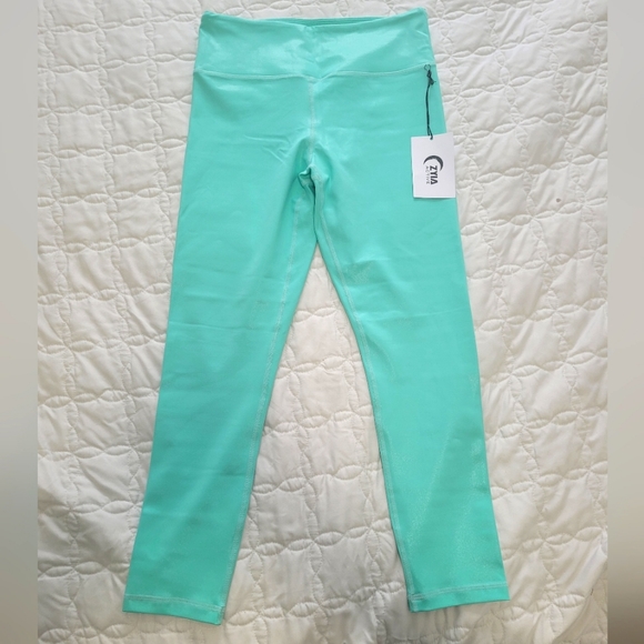Zyia Turquoise Metallic Hi-Rise Leggings (8-10) - Picture 1 of 3